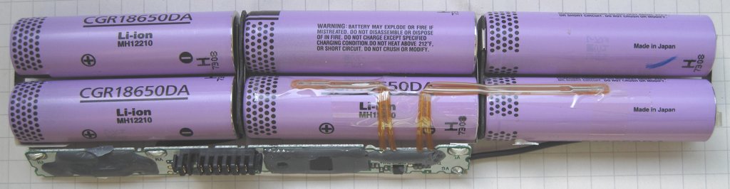 Individual lithium-ion cells inside a laptop battery pack