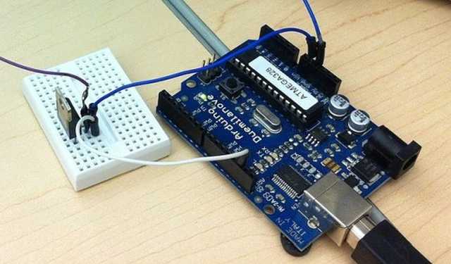 Breadboard circuit connected to an Arduino